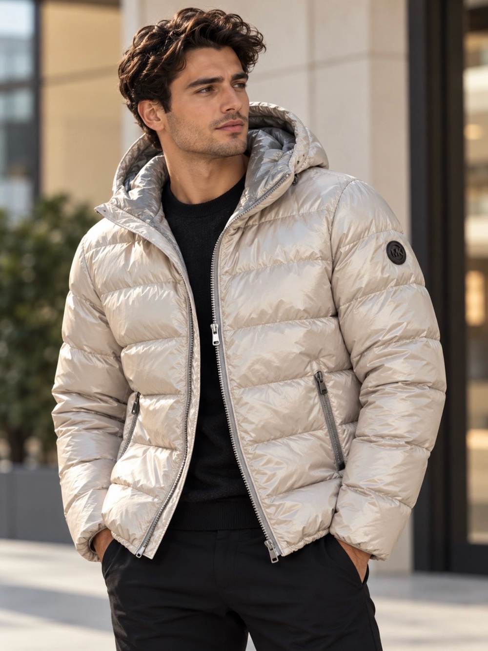 Michael Kors Metalic/Silver Down Men’s Hooded Quilted Puffer Jacket